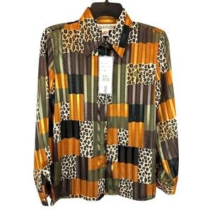 Deadstock Vintage Yves St Clair Petites Animal Print Button Front Shirt 6P NWT
